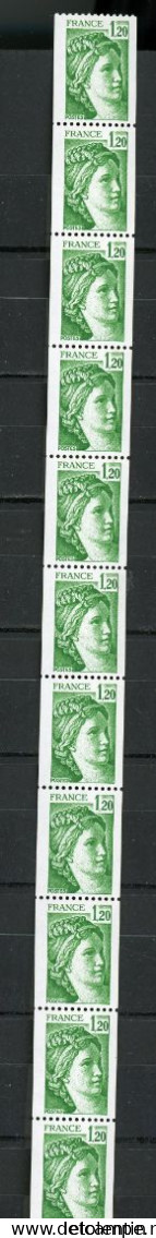 FRANCE -  1F20 Vert  SABINE ROULETTE DE 11 -  N° Yvert 75** - 1977-1981 Sabine Of Gandon