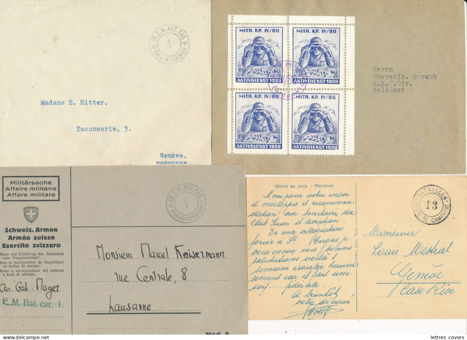 SUISSE POSTE MILITAIRE 4 LETTRES POSTE DE CAMPAGNE FELDPOST AKTIVDIENST 1939 CARTE POSTALE ENVELOPPE COVER - Oblitérations