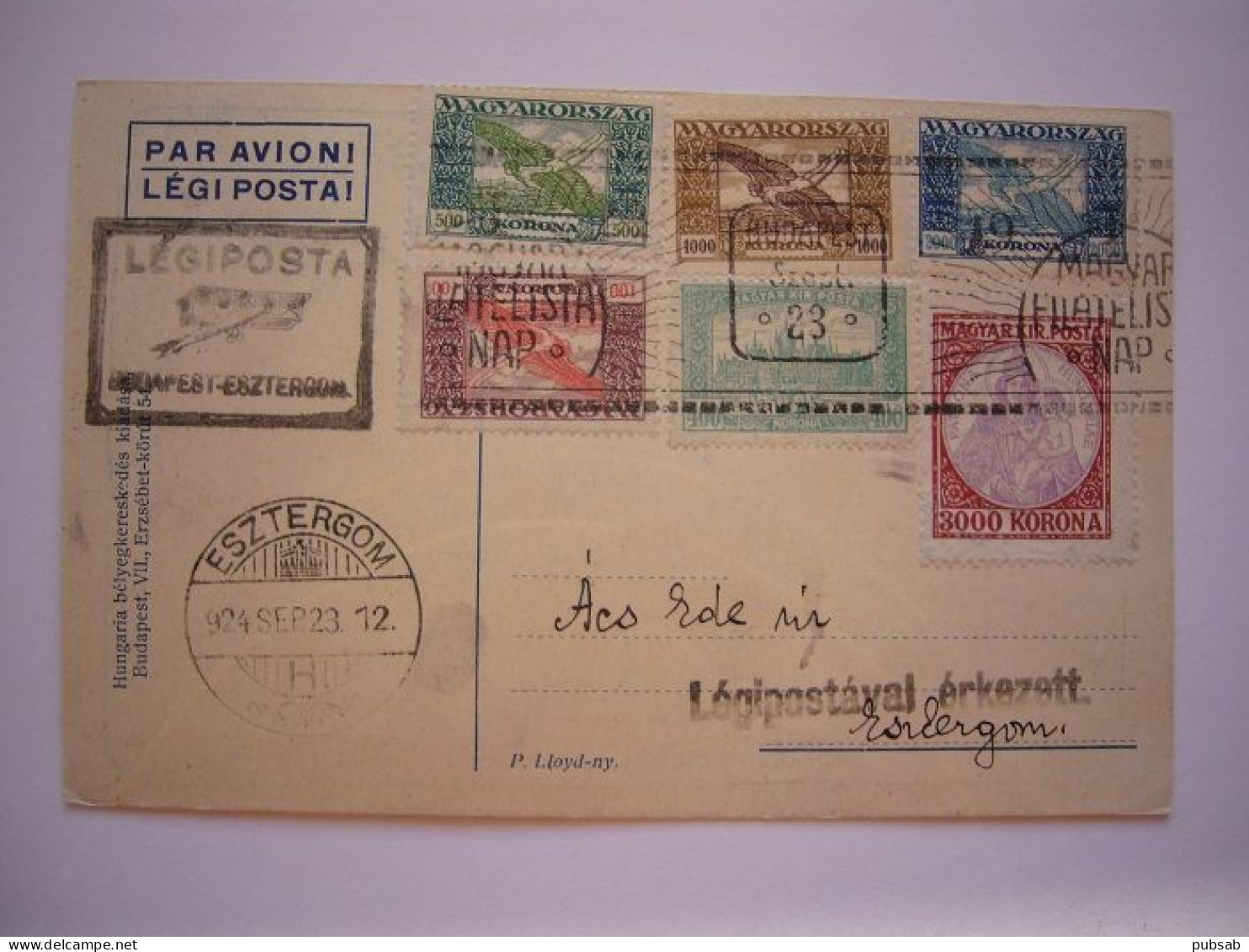 Avion / Airplane / ES7. TERGOM / Seaplane Over Budapest / Card Posted At Budapest To Esztergom / Sep 23, 1923 - 1919-1938: Entre Guerres