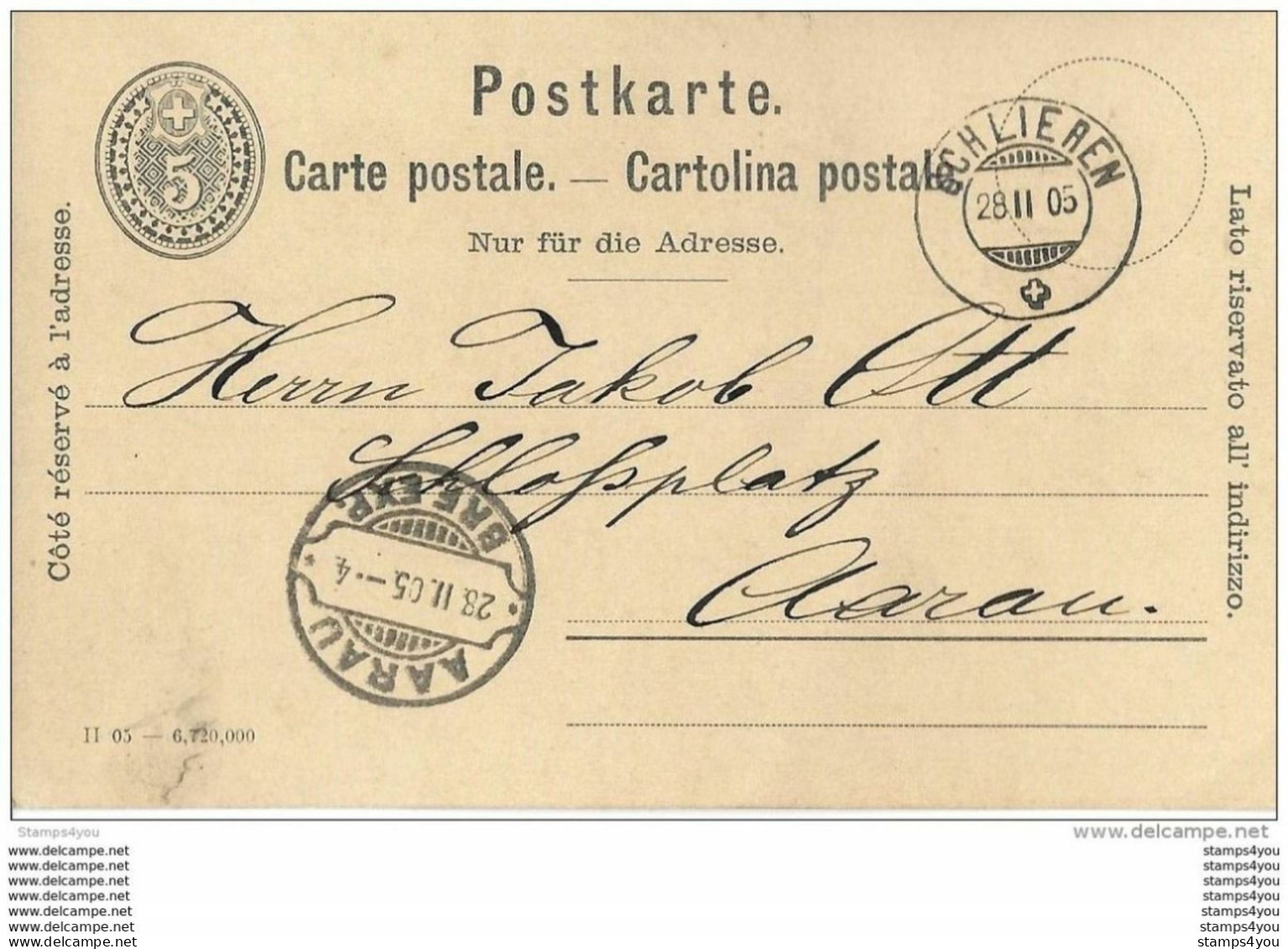 85 - 16 - Entier Postal Avec Superbes Cachest à Date Schlieren Et Lame De Rasoir Aarau 1905 - Entiers Postaux