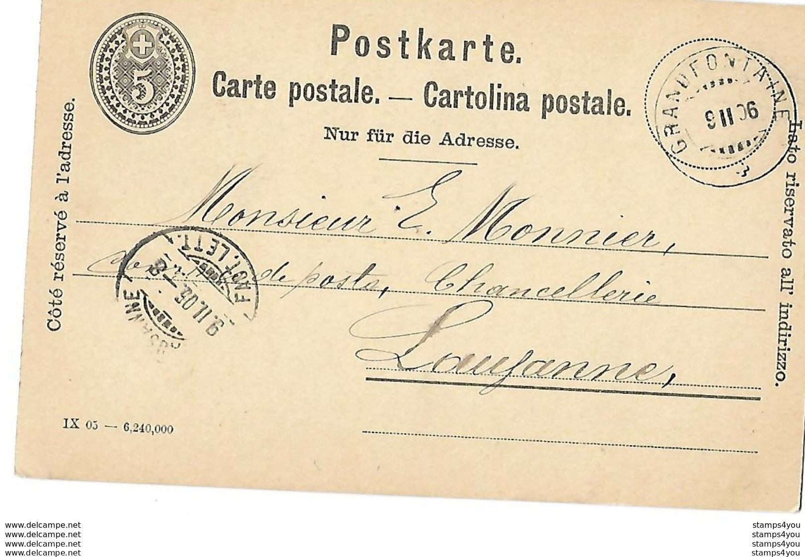24 - 56 - Entier Postal Avec Superbe Cachet à Date  Grandfontaine 1906 - Interi Postali