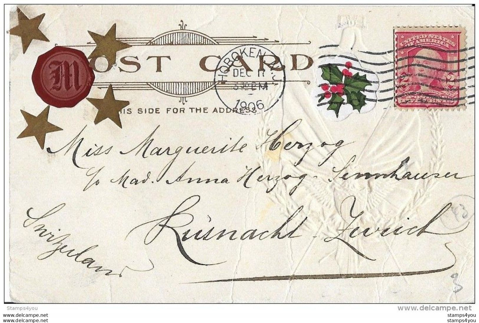 73 - 43 - Carte Envoyée De Hoboken En Suisse 1906 - Storia Postale