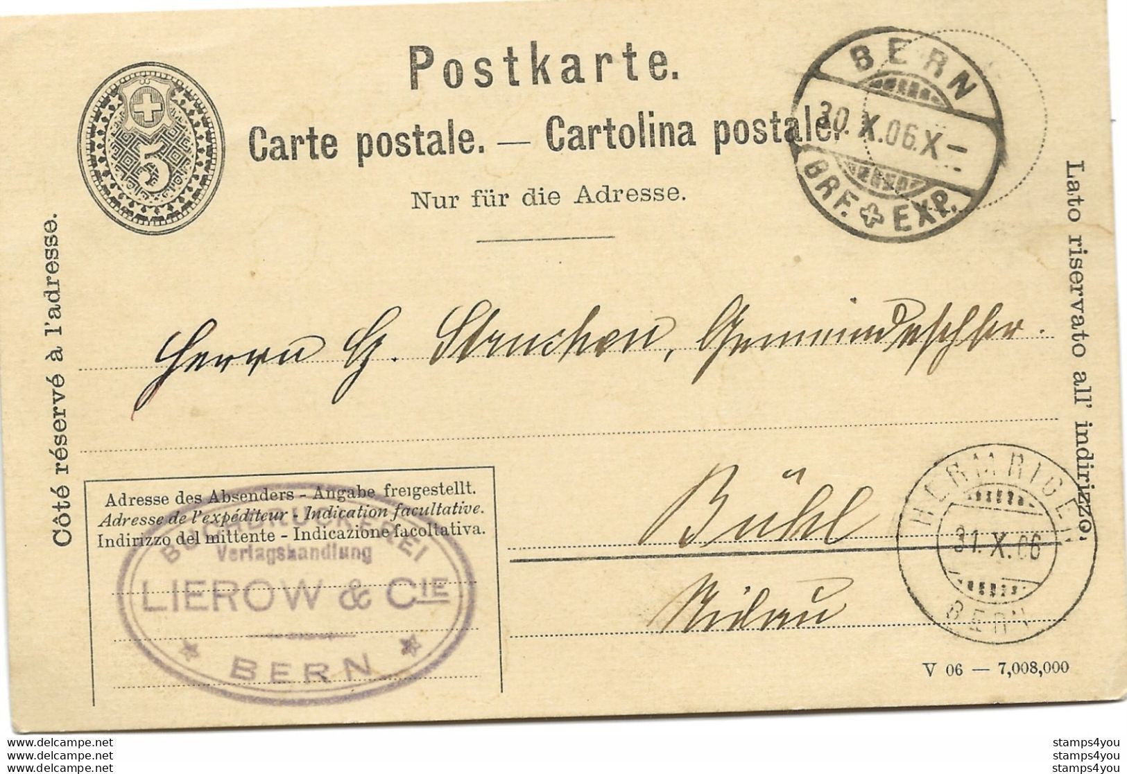 214 - 60 - Entier Postal Avec Cachets à Date Bern Et Hermrige 1906 - Interi Postali