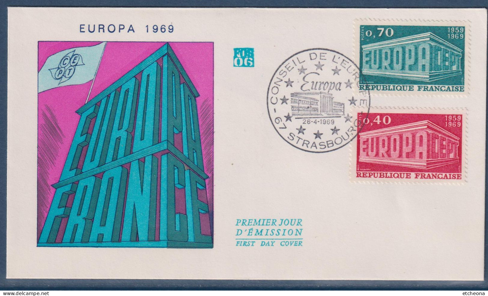 Europa 10è Anniversaire Conférence Européenne Postes Et Télécommunications 26.4.69 1er Jour, Strasbourg N° 1598 1599 - 1960-1969