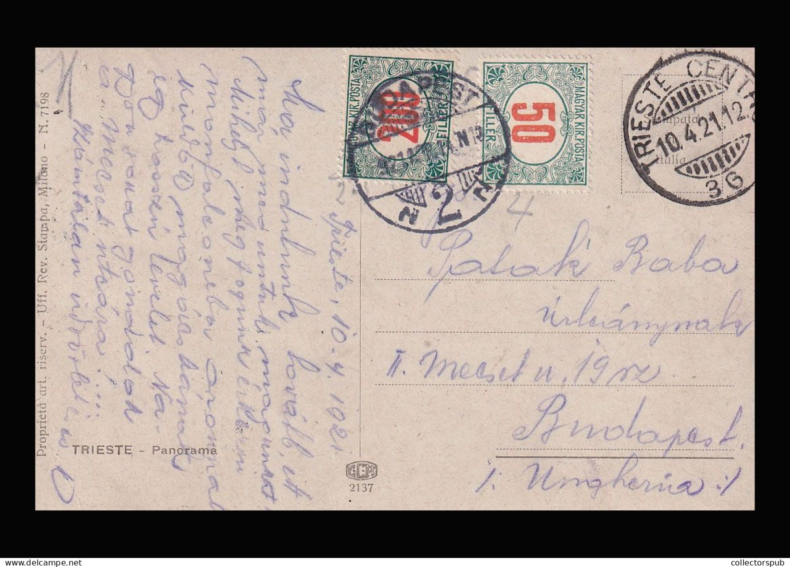 1921. Postcard From Italy With Postage Due Stamps - Covers & Documents