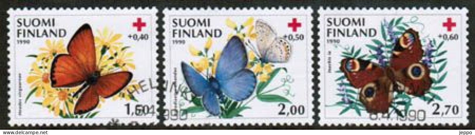 1990 Finland, Red Cross, Butterflies Complete Set FD-stamped. - Usati