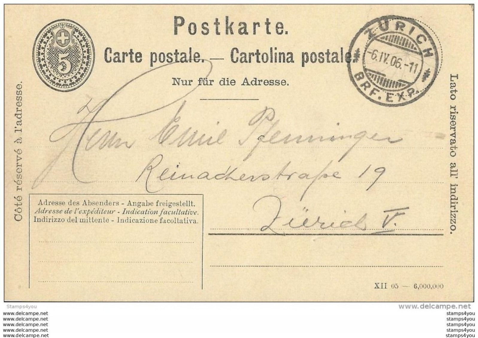 93 - 23 - Entier Postal 5cts Avec Superbe Cachet à Date Zürich 1906 - Interi Postali