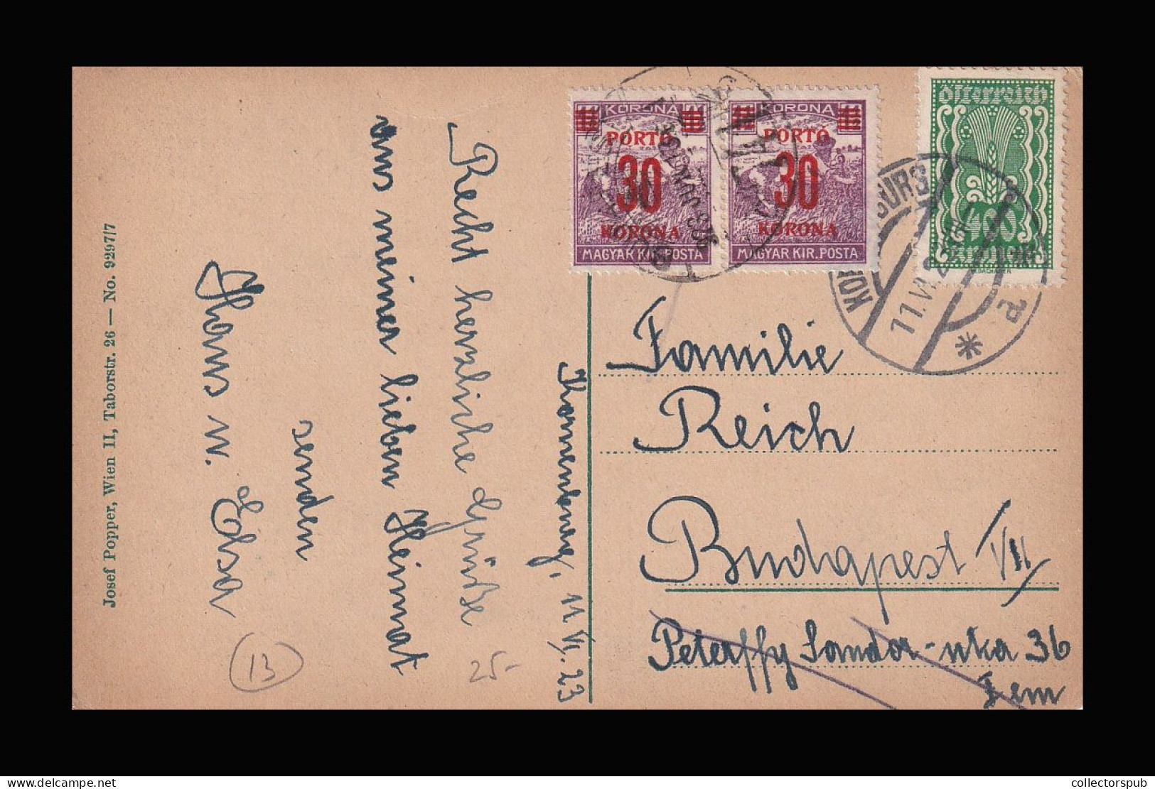 1923. Postcard From Austria, With Postage Due Stamps163922 - Brieven En Documenten