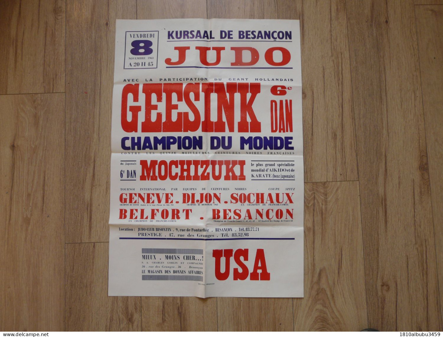 AFFICHE ANCIENNE - JUDO - KURSAAL De BESANCON : Géant Hollandais GEESINK 6e DAN - Champion Du Monde - Affiches