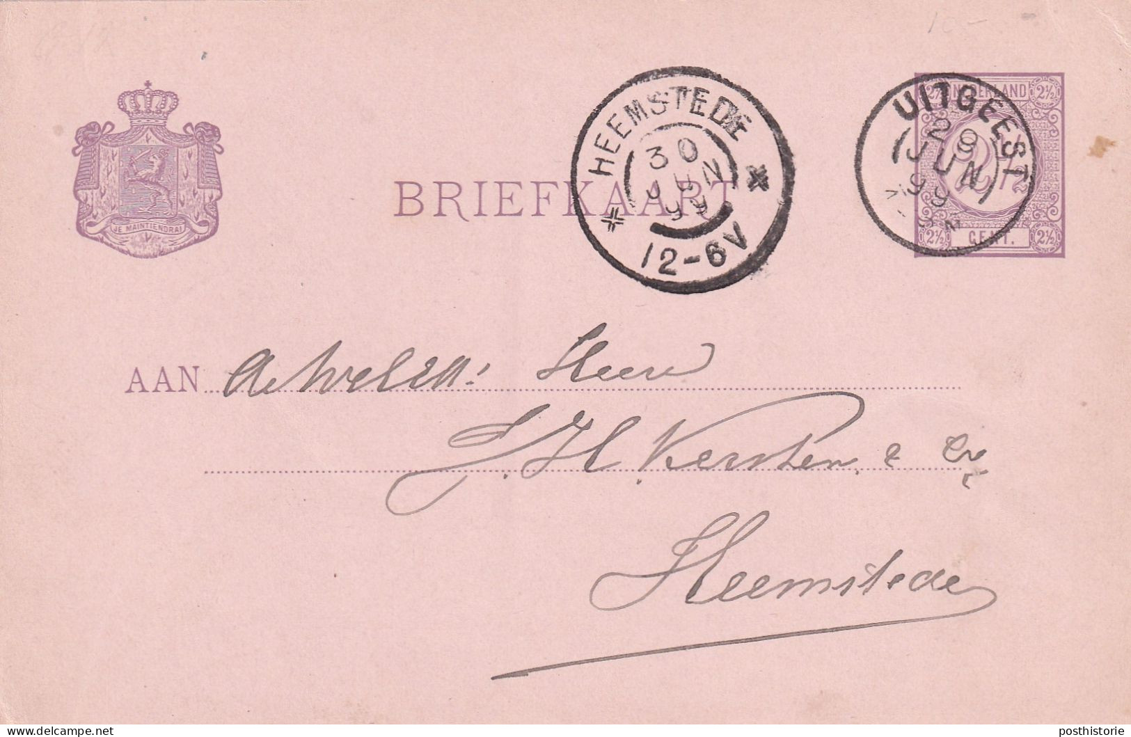 Briefkaart 29 Jun 1899 Uitgeest (hulpkantoor Kleinrond) Naar Heemstede (grootrond) - Poststempels/ Marcofilie