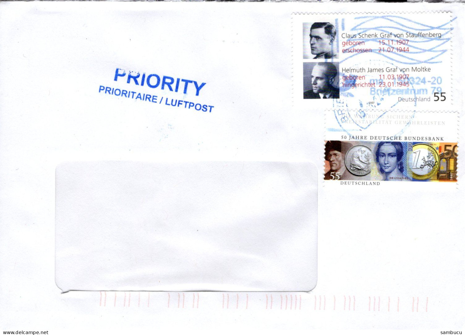 Auslandsbrief Von BZ 79ld Mit 2 X 55 Cent Mischfrankatur Stauffenberg Und Graf Von Moltke 2024 - Lettres & Documents