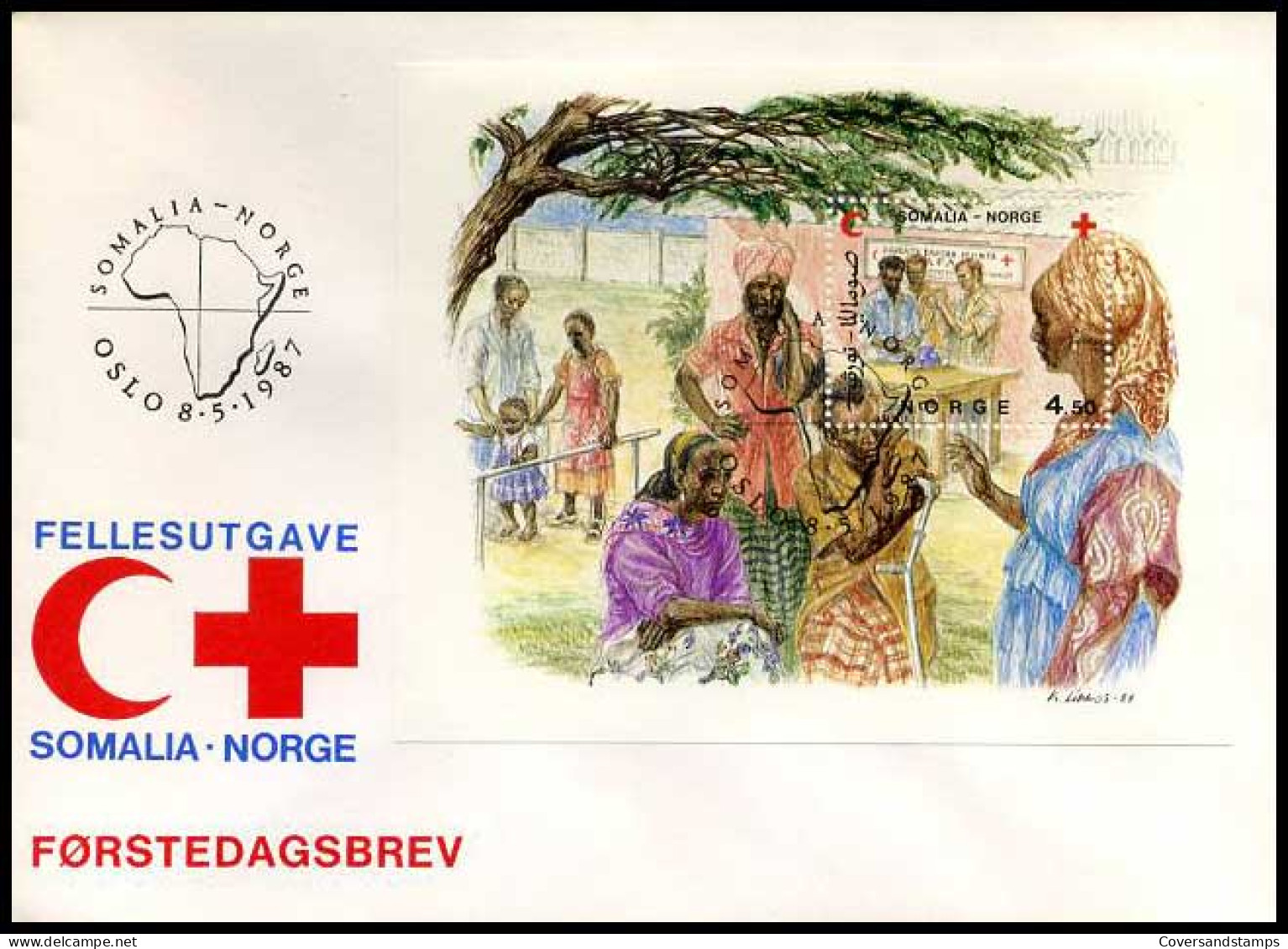 Noorwegen - FDC - Rode Kruis (met Somalië)                       - FDC