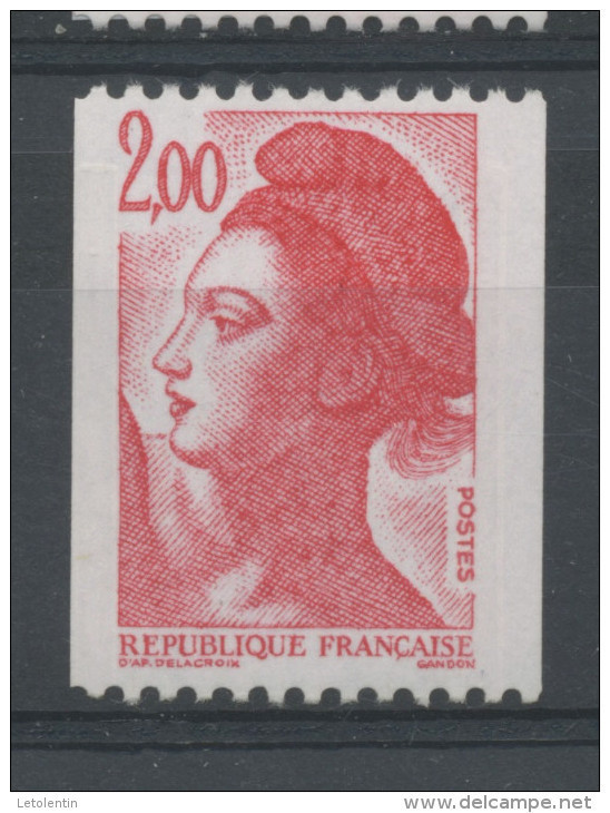 FRANCE -  2F00 Rouge LIBERTÉ N° ROUGE AU DOS -  N° Yvert 2277a** - 1982-1990 Vrijheid Van Gandon