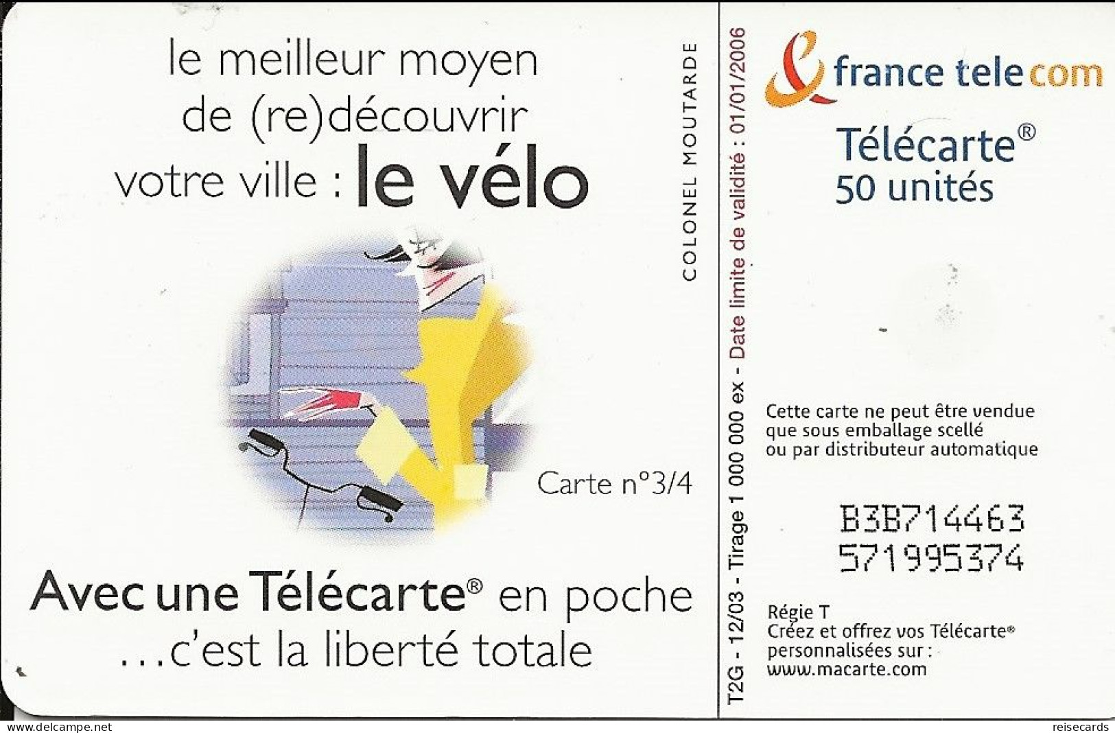 France: France Telecom 12/03 F1306C Le Vélo - 2003