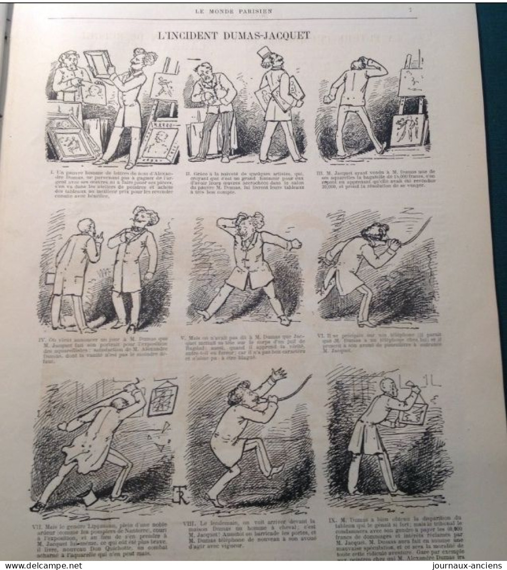 1882 LE MONDE PARISIEN - LES OIES DU CAPITOLE ( JESUITES ) - BOXE ROUVIER = WILSON - INCIDENT DUMAS = JACQUET - Magazines - Before 1900