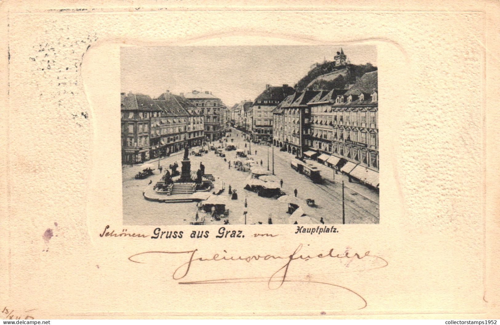 GRAZ, STYRIA, ARCHITECTURE, STATUE, UMBRELLA, SQUARE, AUSTRIA, POSTCARD - Graz