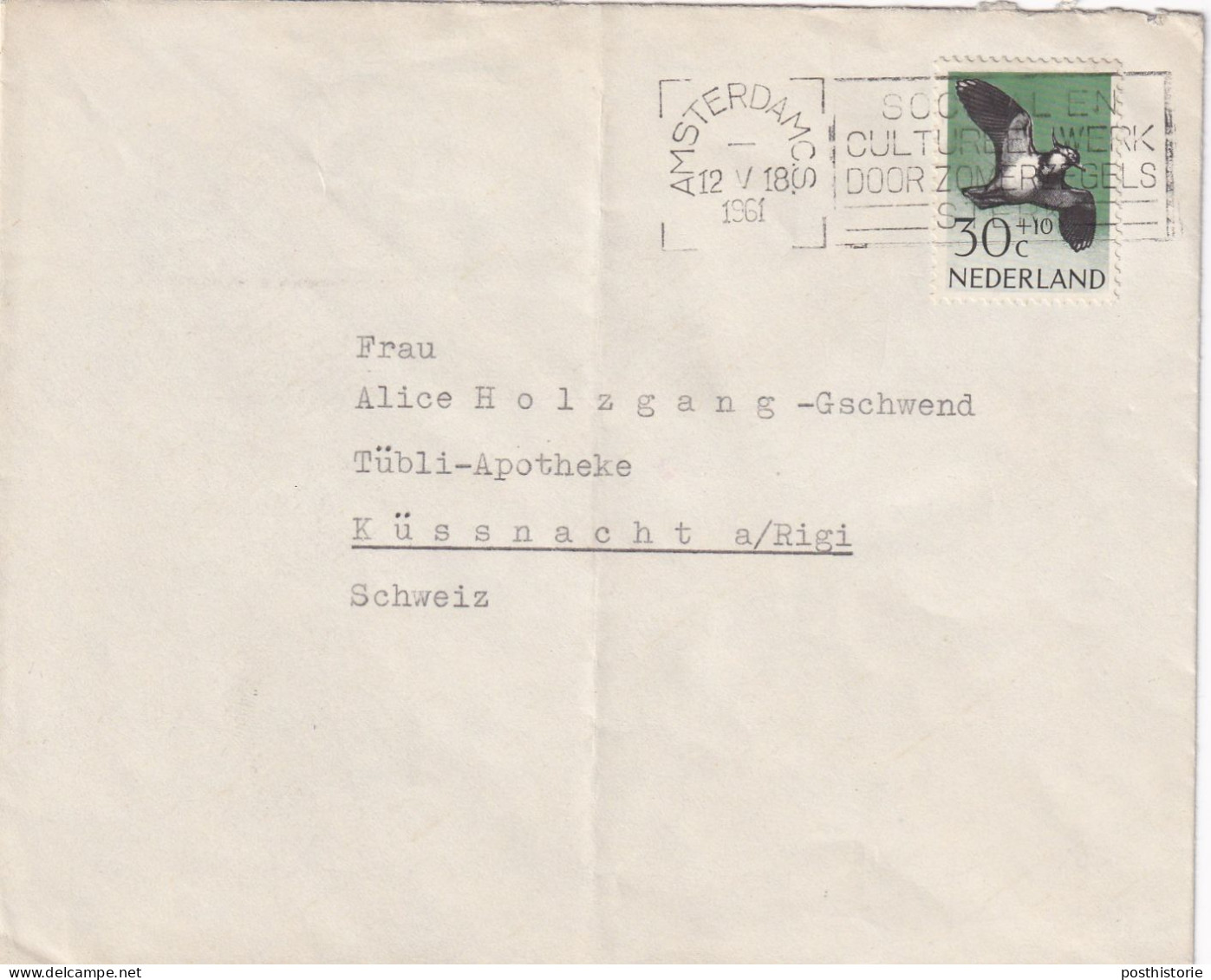 Envelop Met 30 Cent Zomerzegel 1961   Kievit - Storia Postale