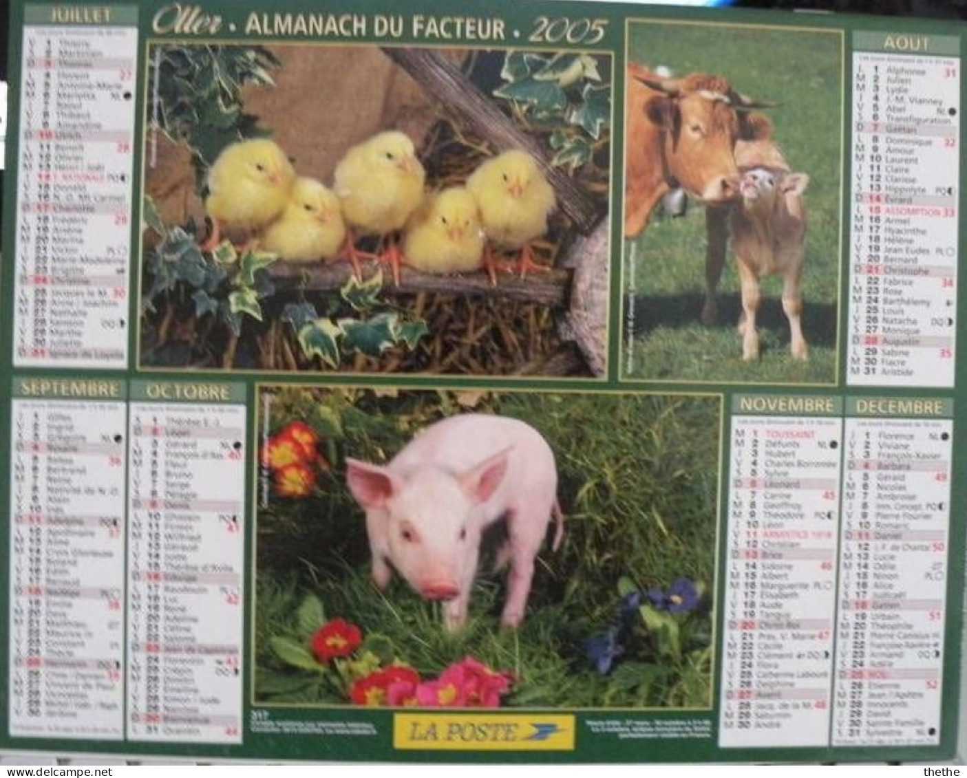 FRANCE - Almanach Du Facteur 2005 - Ane Et ânon - Coq - Brebis Et Agneau - Poussins - Vache Et Veau - Cochon - Tamaño Grande : 2001-...