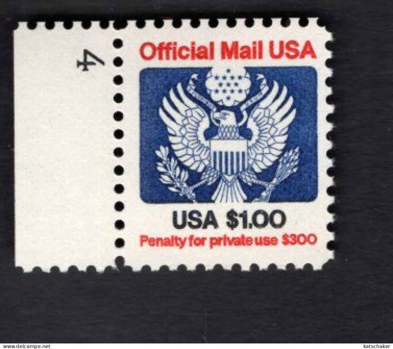 2008957262  1983  SCOTT O132 (XX) POSTFRIS MINT NEVER HINGED - EAGLE SHIELD BIRD OFFICIAL MAIL + PLATE NUMBER 4 - Servizio