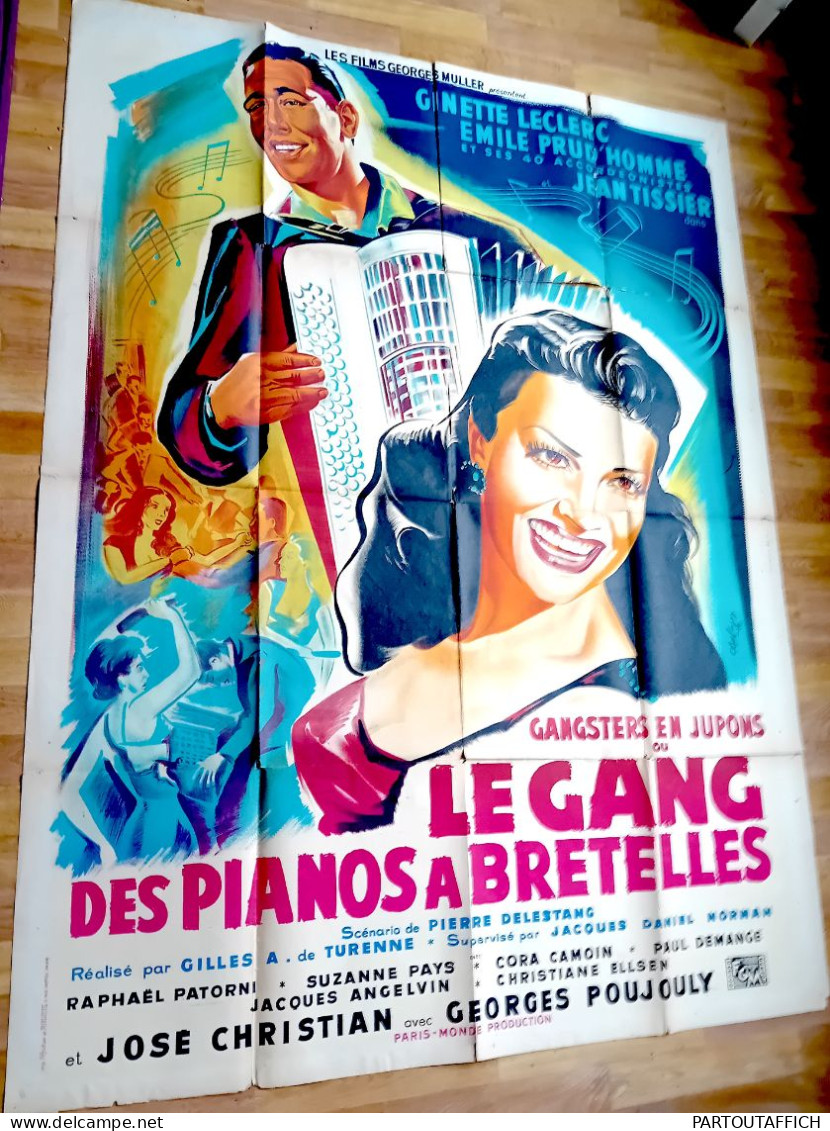 Affiche Originale Ciné LE GANG DES PIANOS À BRETELLES 120X160 Litho Belinsky Ginette Leclerc 1953 - Posters