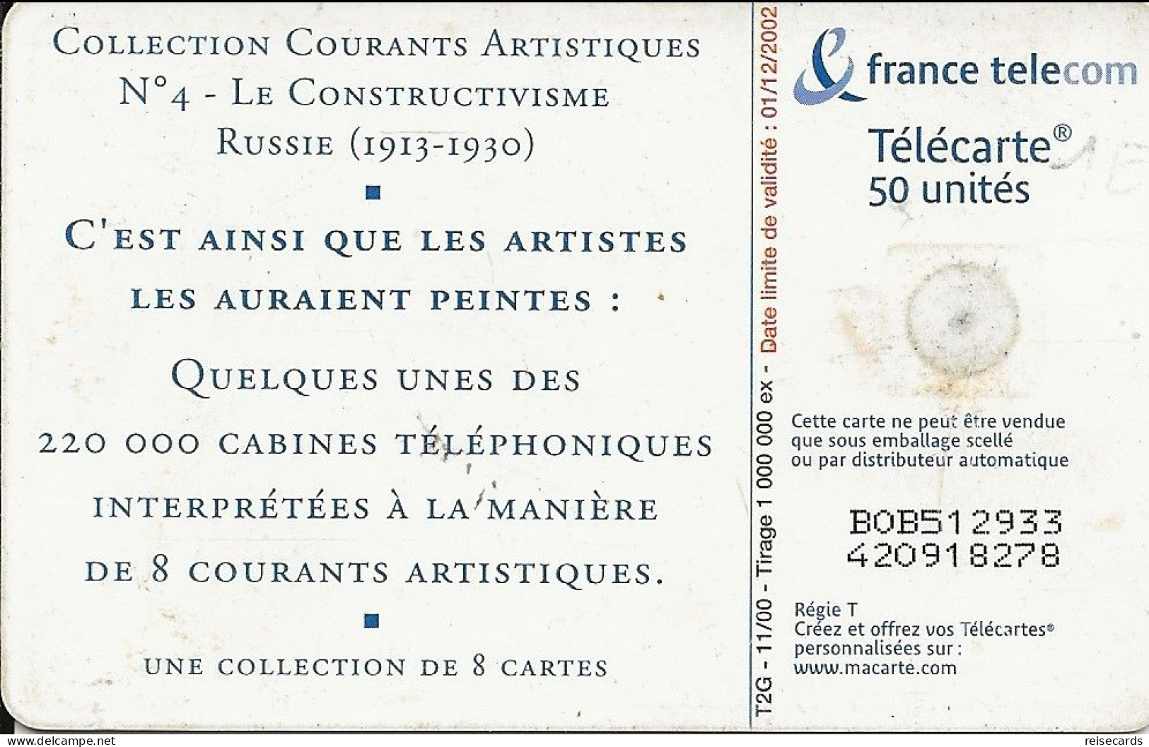 France: France Telecom 11/00 F1105 Collection Courants Artistiques - Le Constructivisme - 2000