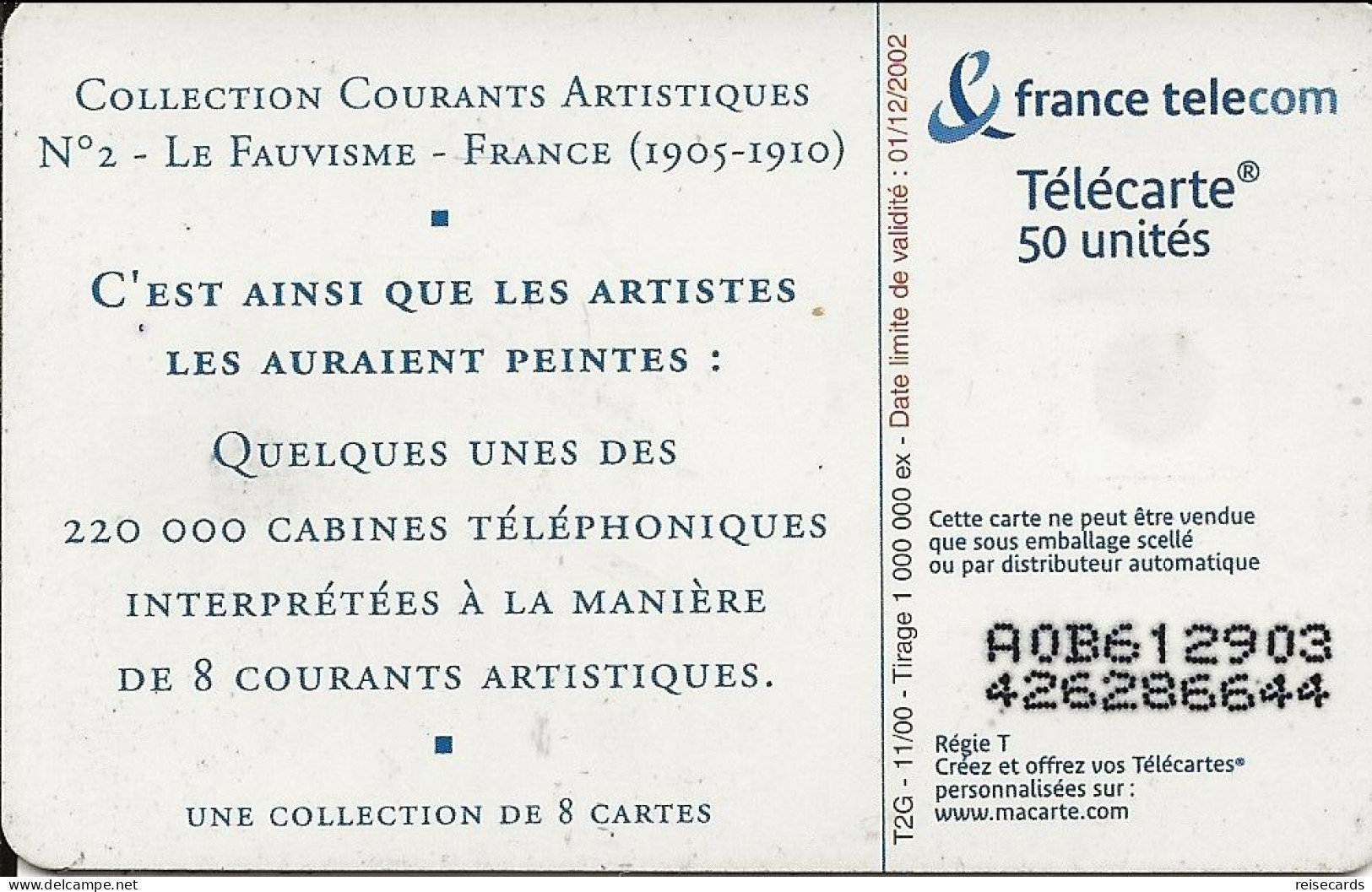 France: France Telecom 11/00 F1101 Collection Courants Artistiques - Le Fauvisme - 2000