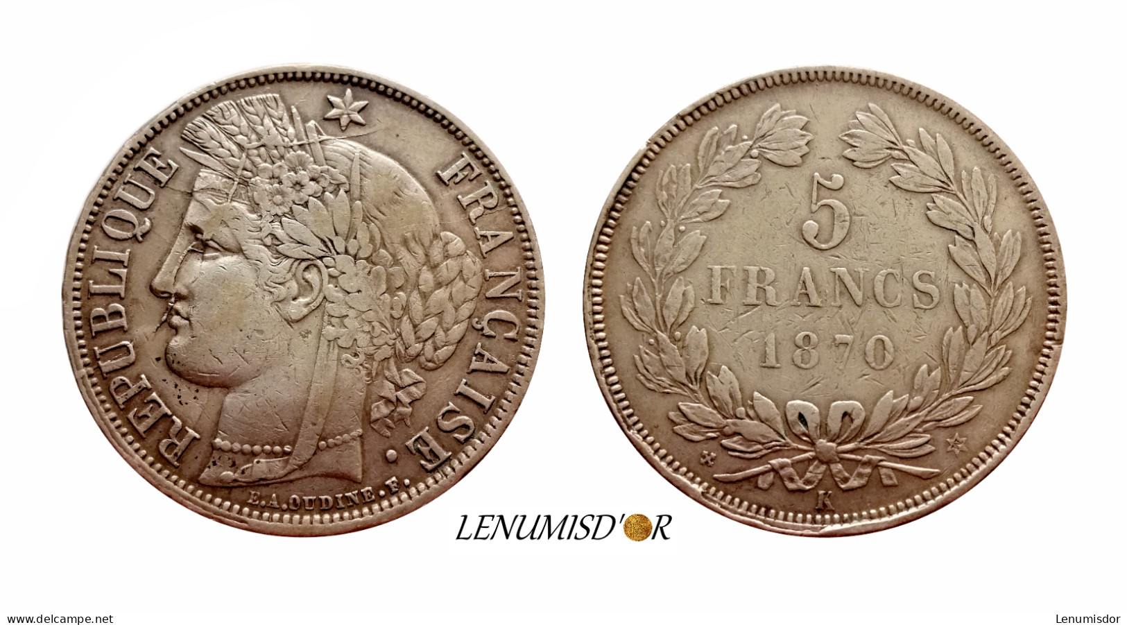 CÉRÈS 5 FRANCS 1870 K Bordeau FAUTE - 1870-1871 Gobierno De Defensa Nacional