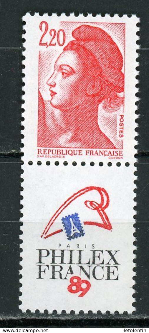 FRANCE : LIBERTÉ 2,20 ROUGE + VIGNETTE PHILEXFRANCE 89  N°Yt 2461 ** Papier Vergé - 1982-1990 Liberté (Gandon)