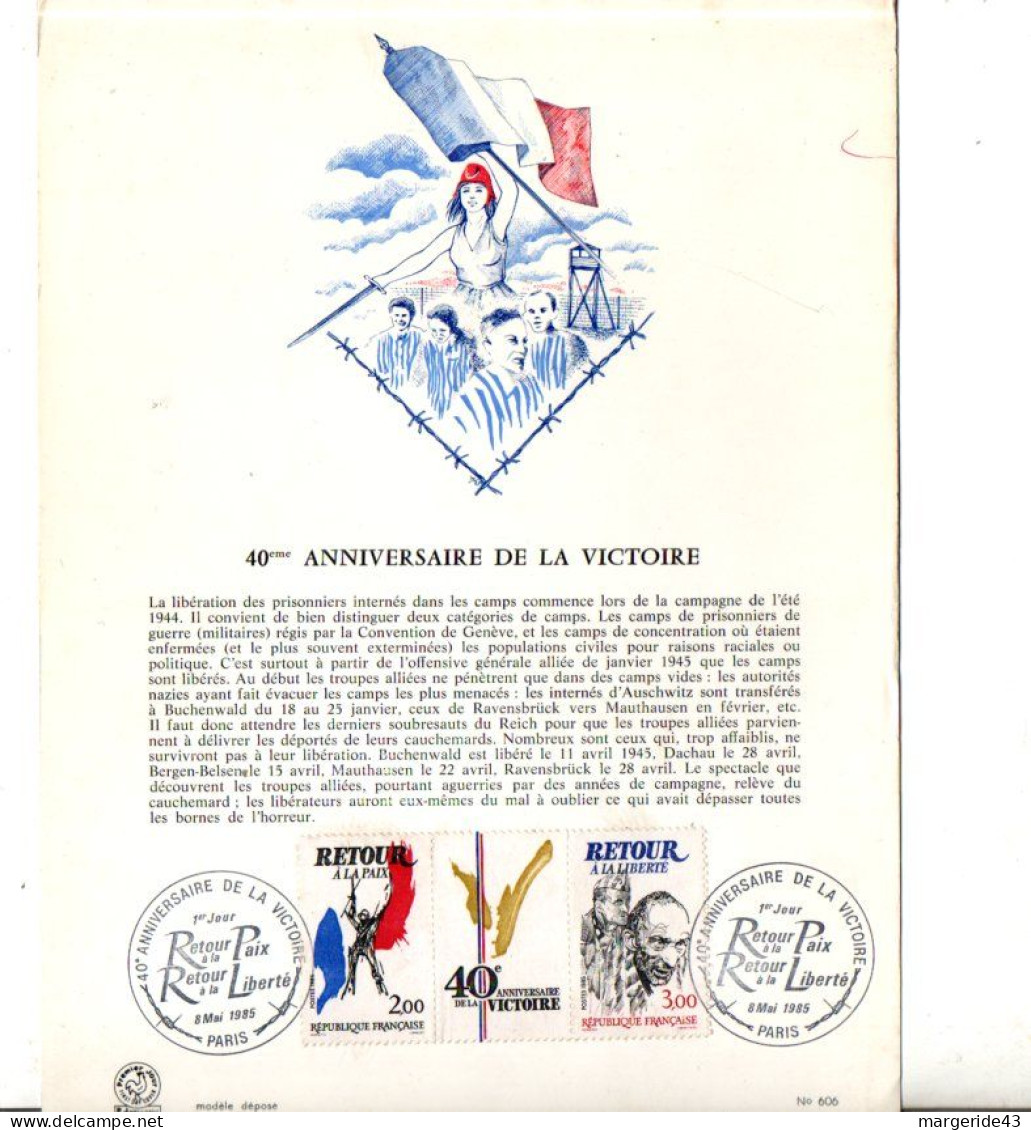 NOTICE FDC 1985 40 ANS DE LA VICTOIRE - 1980-1989