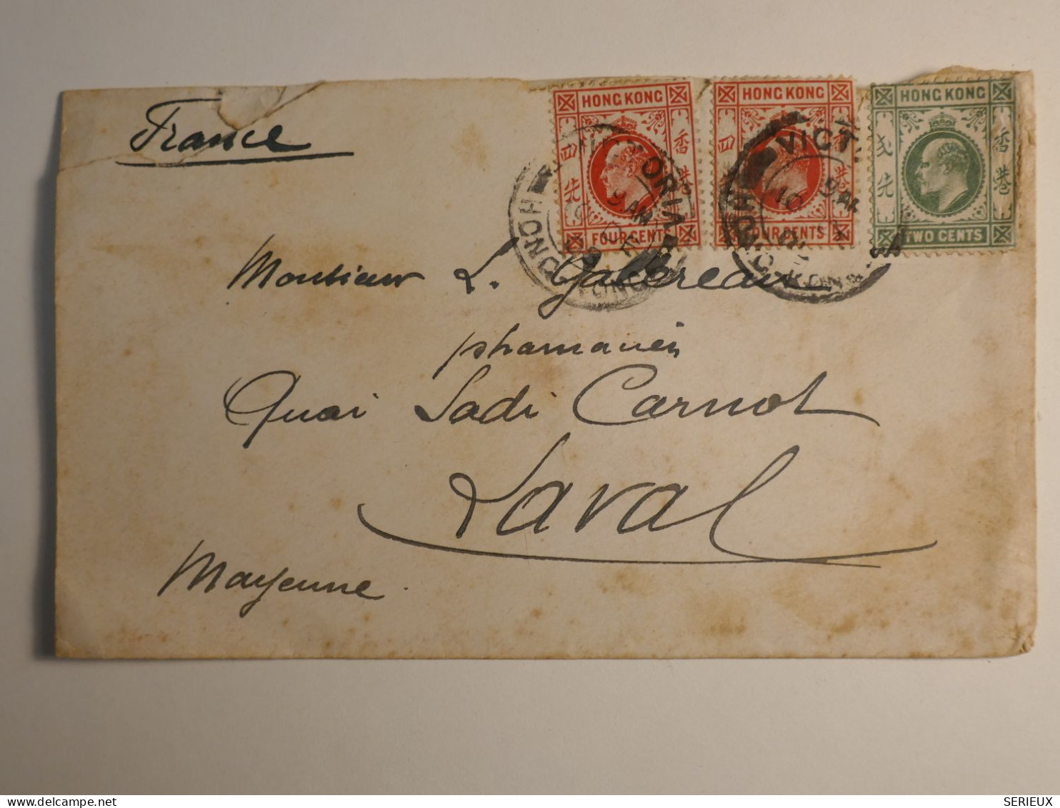 DN6 HONG KONG LETTRE   1903  A LAVAL FRANCE +++ AFFRANCH. INTERESSANT+++ - Briefe U. Dokumente