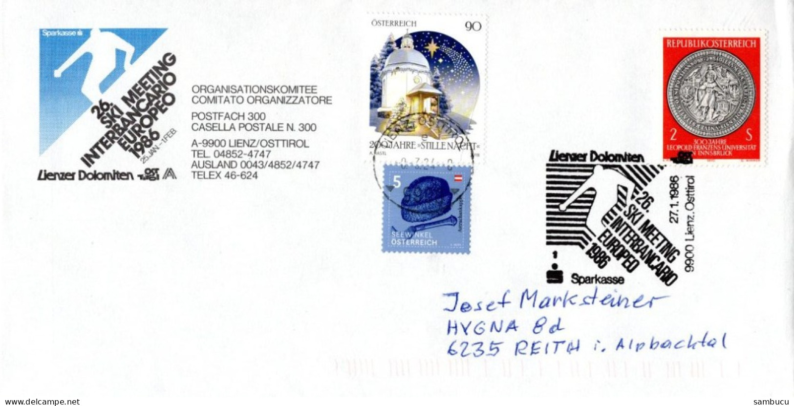 Brief Von 9900 Lienz Osttirol Mit 95 Cent Mischfrankatur Stille Nacht Auf FDC Von 86 2024 - Storia Postale