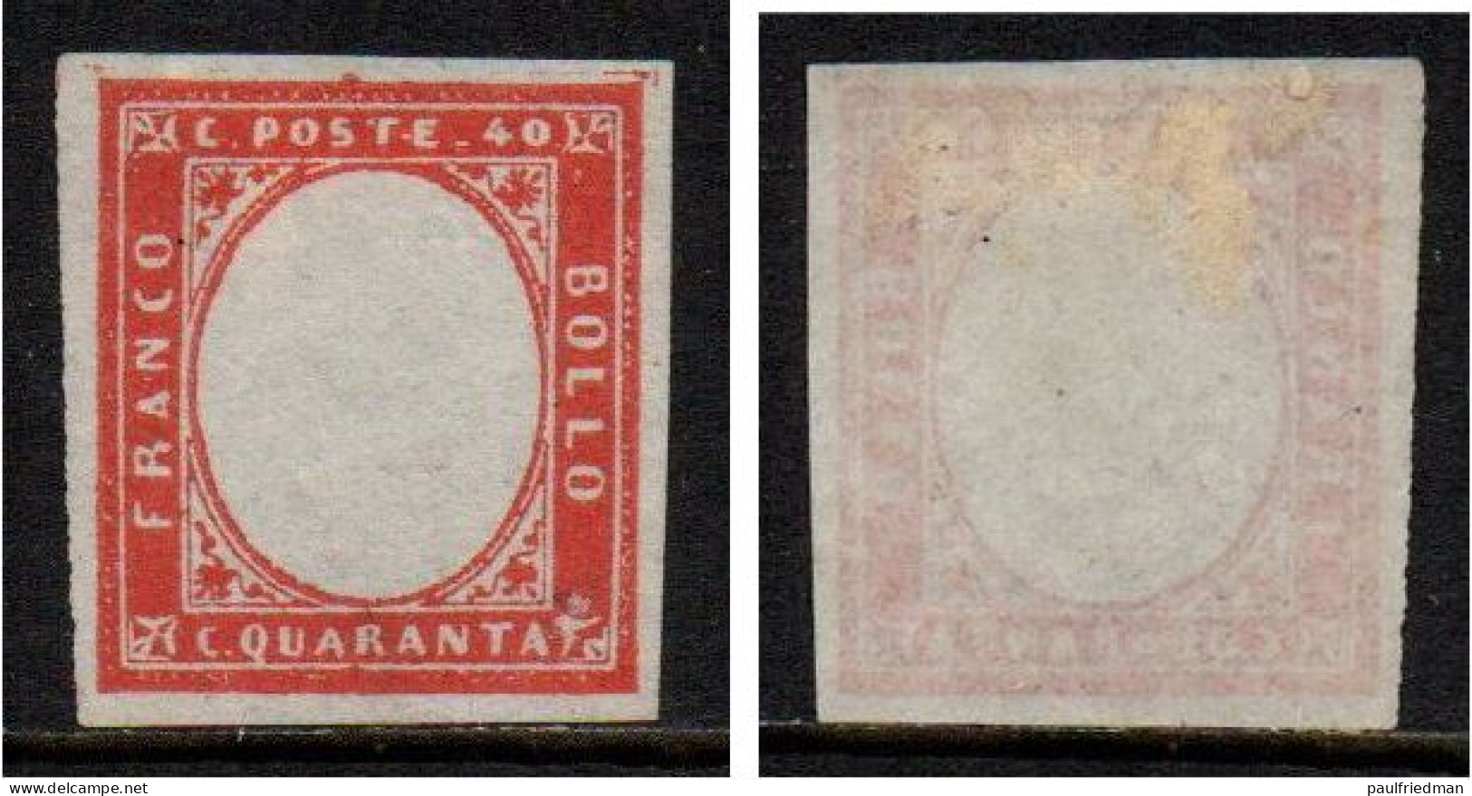 Sardegna 1855-63 - IV Em. Senza Effigie - 40 C. - Nuovo Traccia Linguella - MH* - (Vedi Descrizione) - Sardinië