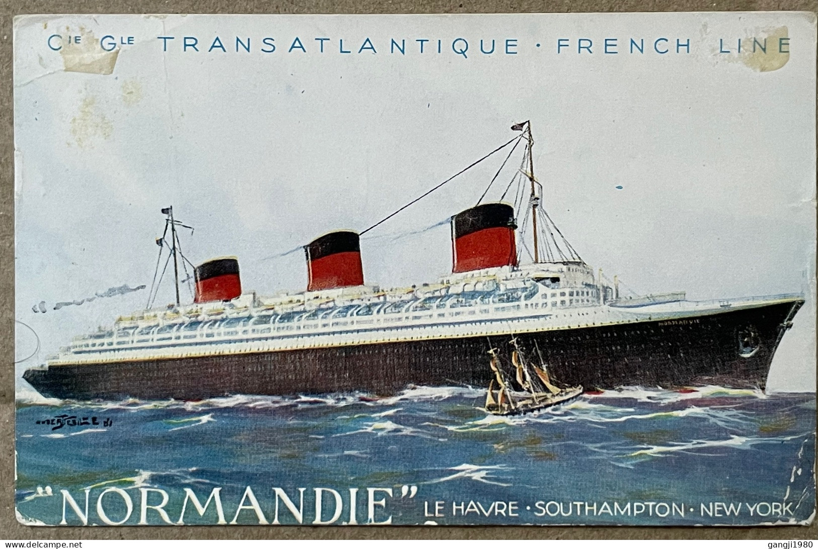 GREAT BRITAIN FRANCE TRANSATLANTIQUE LINE 1937, POSTCARD USED, NORMANDIE  LE HAVRE SOUTHAMPTON, LONDON CITY CANCEL, KING - Lettres & Documents