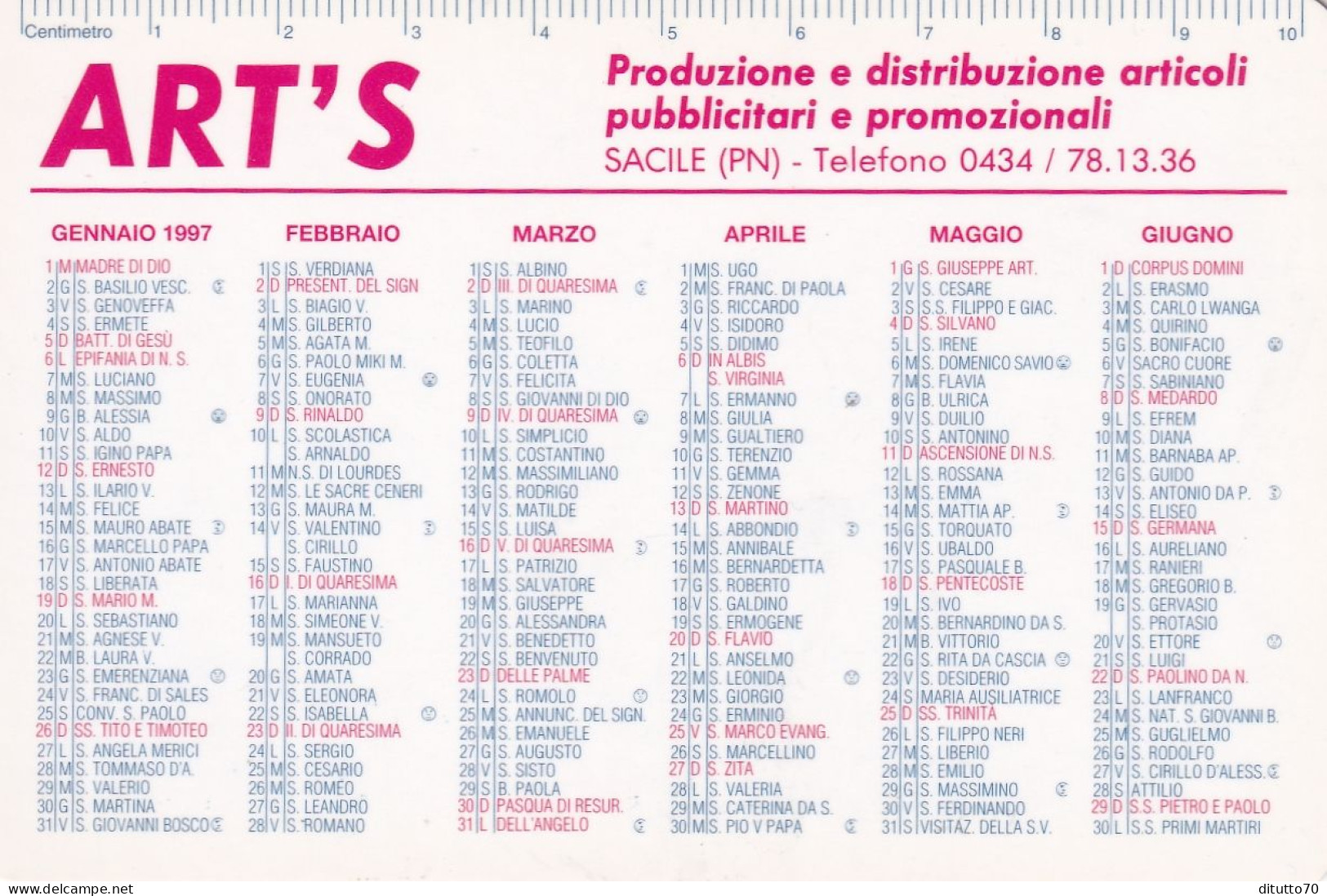 Calendarietto - ART'S - Sacile - Anno 1997 - Small : 1991-00