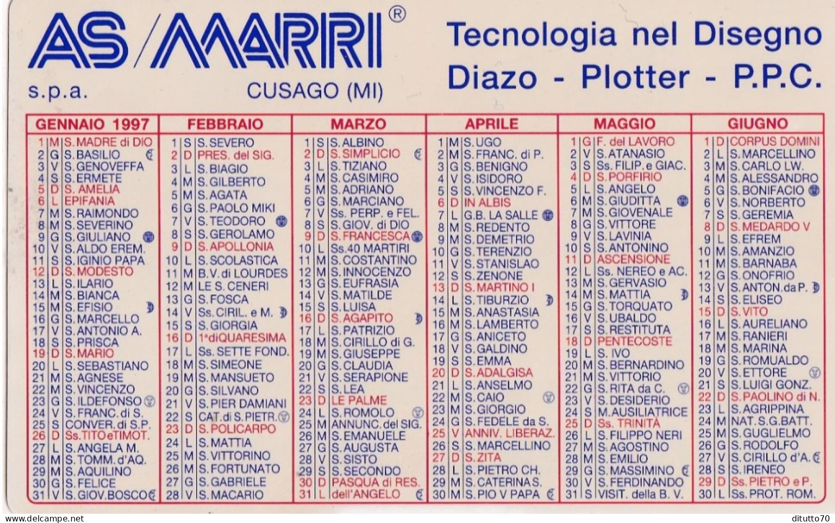 Calendarietto - AS - Marri - Cusago - Milano - Anno 1997 - Petit Format : 1991-00