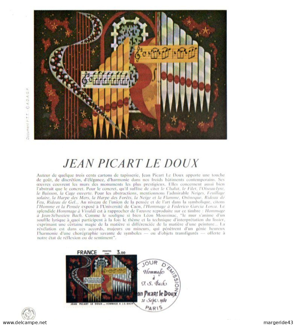 NOTICE FDC 1980 TAPISSERIE DE JEAN PICART LE DOUX - 1980-1989