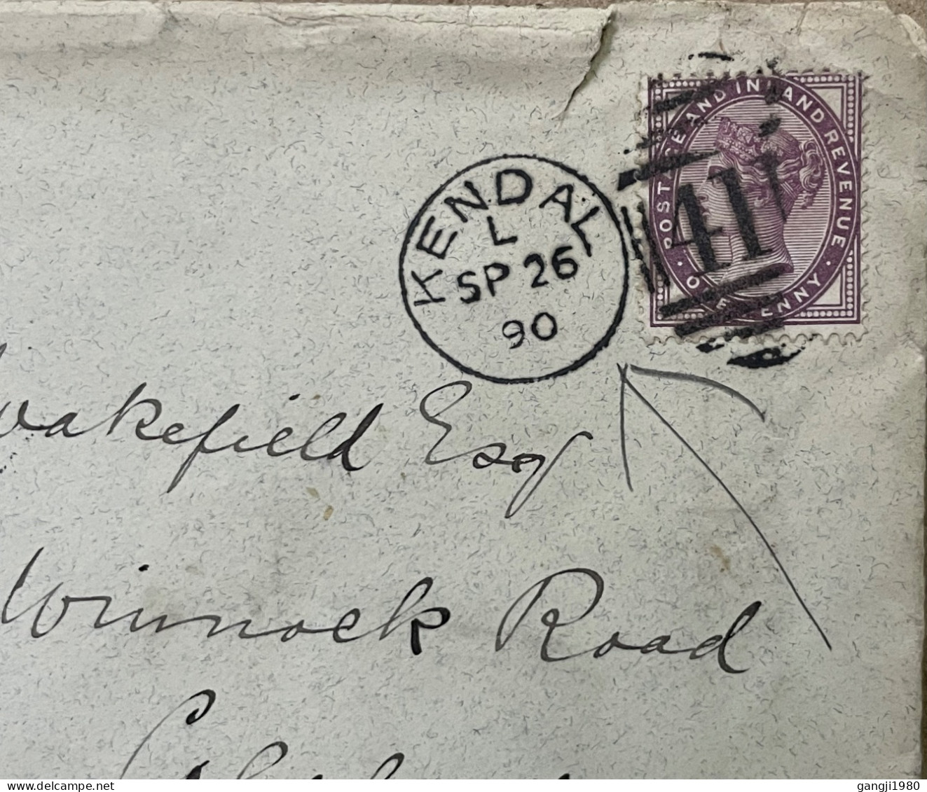 GREAT BRITAIN 1890, COVER USED, KENDAL CITY DUPLEX NUMBER CANCEL, QUEEN STAMP, COLCHESTER CITY CANCEL, DATE DOUBLE. - Covers & Documents