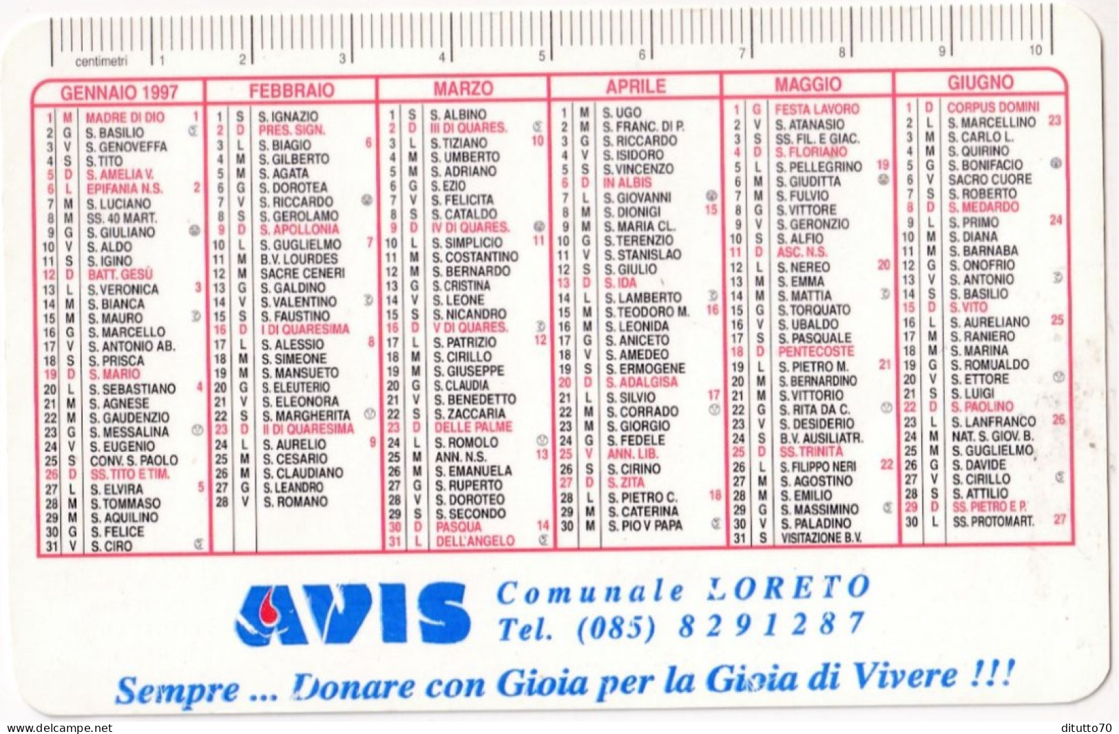 Calendarietto - AVIS - Comunale Di Loreto - Anno 1997 - Petit Format : 1991-00