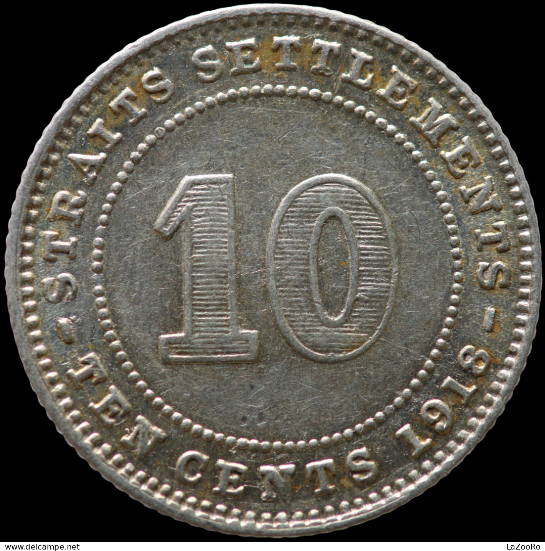 LaZooRo: Straits Settlements 10 Cents 1918 XF / UNC - Silver - Kolonien