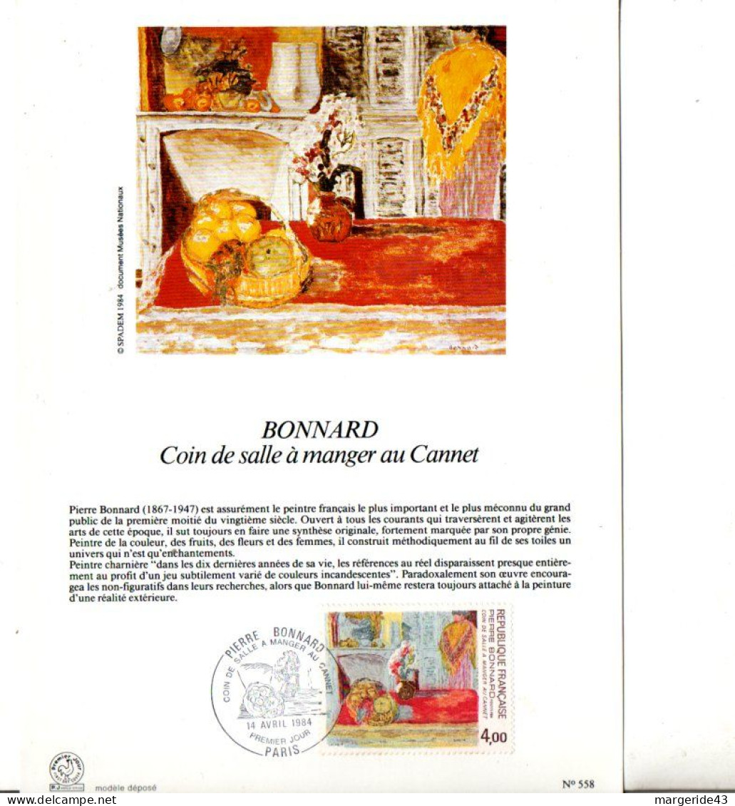 NOTICE FDC 1984  PEINTURE DE BONNARD - 1980-1989