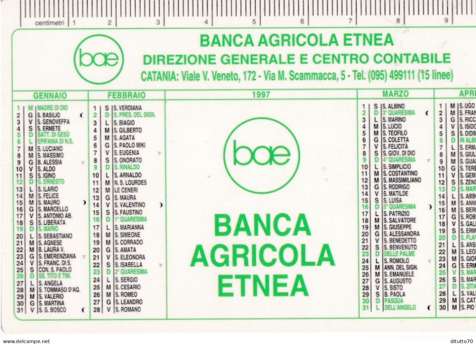 Calendarietto - Banca Agricola Etnea - Catania - Anno 1997 - Petit Format : 1991-00