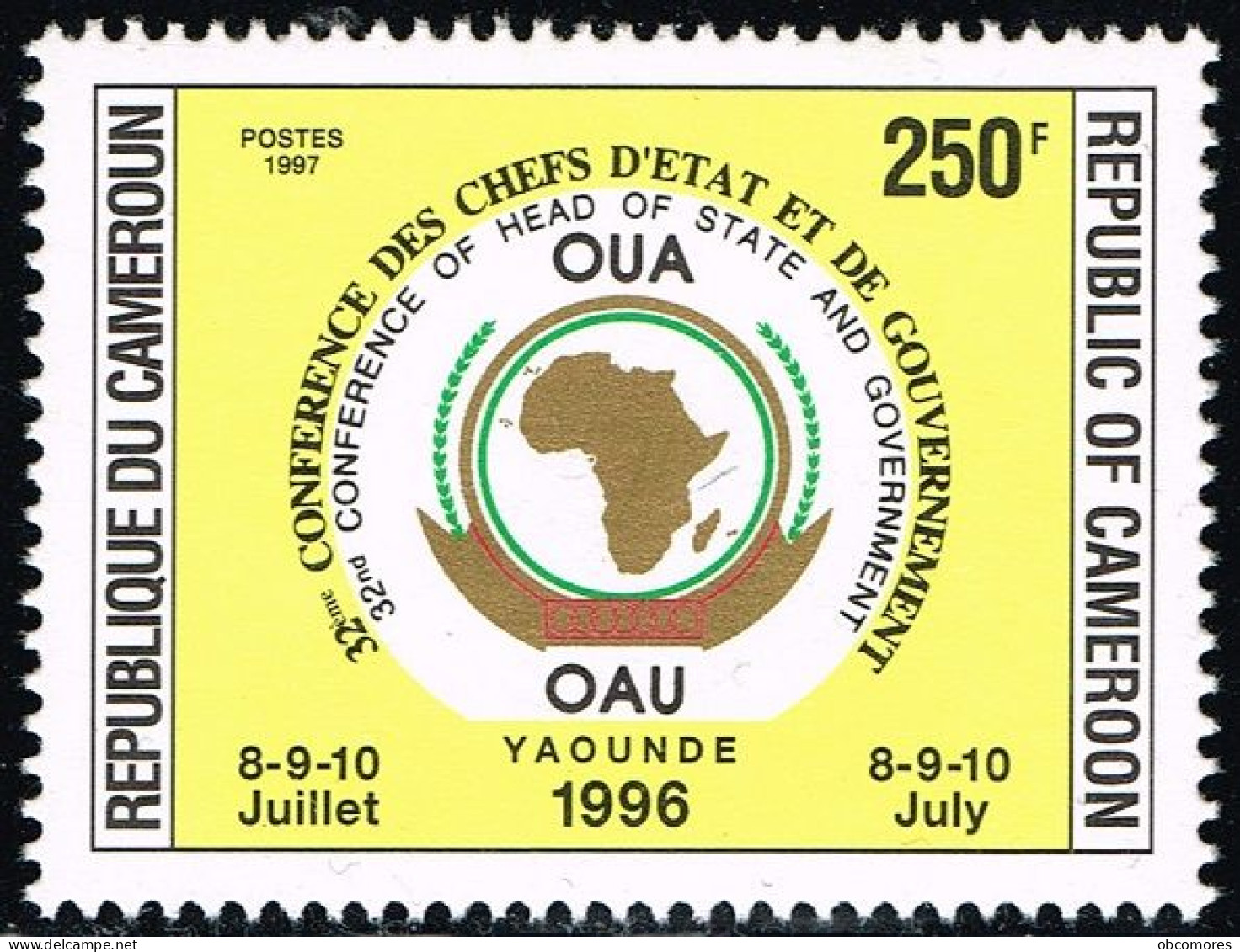 CAMEROUN Cameroon Kamerun 1996 - 250 F Conférence OUA Yaoundé Juillet 96 - Mi 1223 Sc 902B YT 884 - MNH ** - Camerun (1960-...)