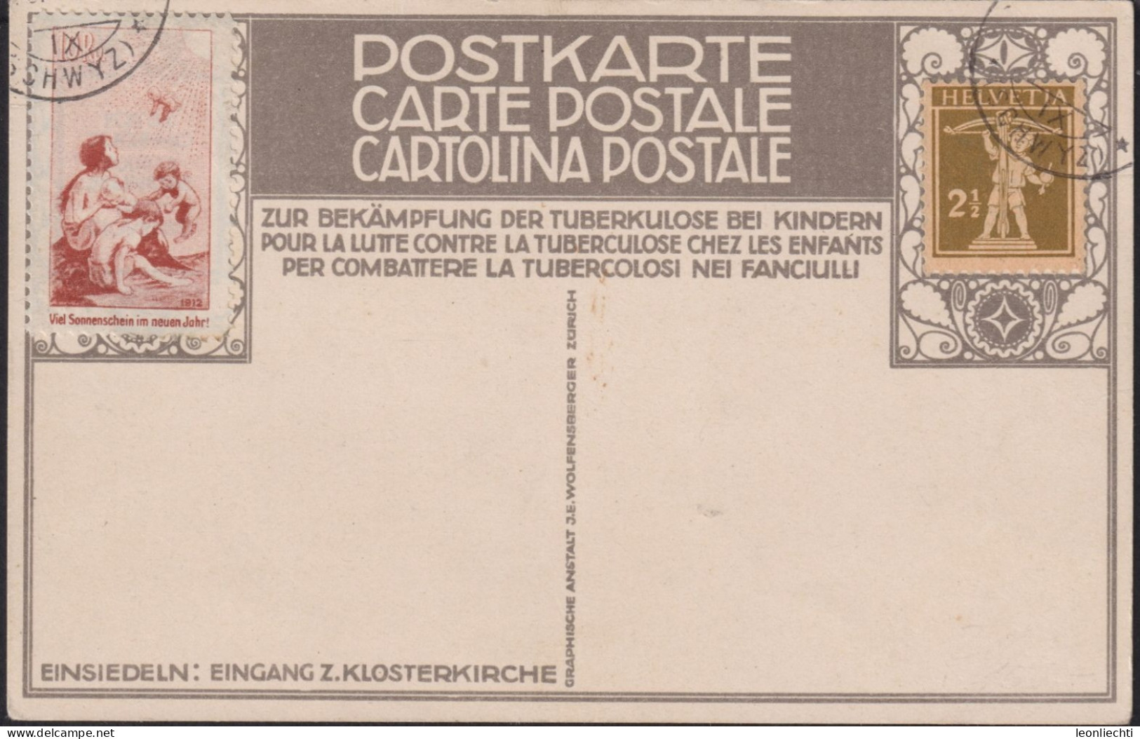 1912 CH / Pro Juventute  Postkarte N°. 3 Einsiedeln Mit Vorläufer ° Zum:CH 1+169 Mi:CH 1+198x Bekämpfung Der Tuberkulose - Lettres & Documents