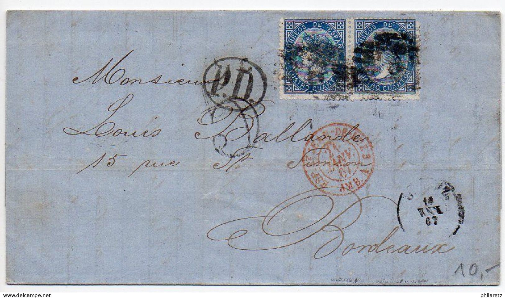 Espagne : Lettre De 1867 Pour La France - Covers & Documents