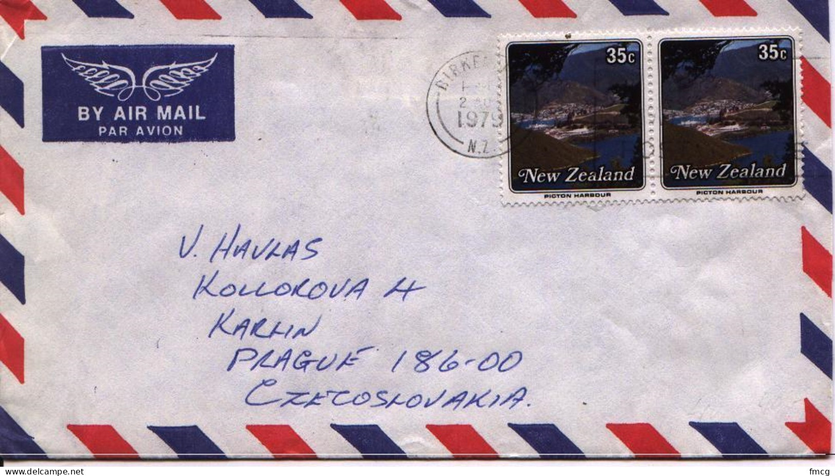 1979 Pair 35 Cents Picton Harbor, Birkenhead (2 Au) To Czech - Cartas & Documentos