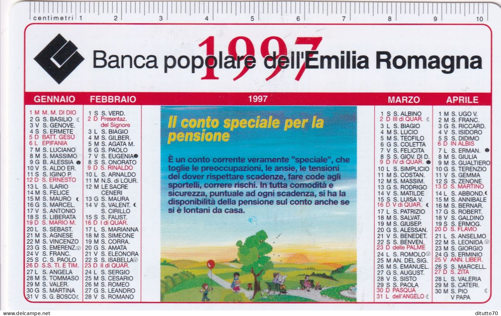 Calendarietto - Banca Popolare Dell'emilia Romagna - Il Conto Speciale Per La Pensione - Anno 1997 - Small : 1991-00