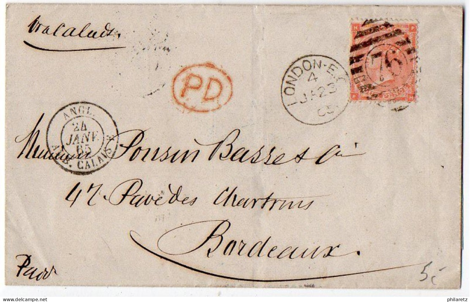 GB : Lettre De 1865 Pour La France - Lettres & Documents