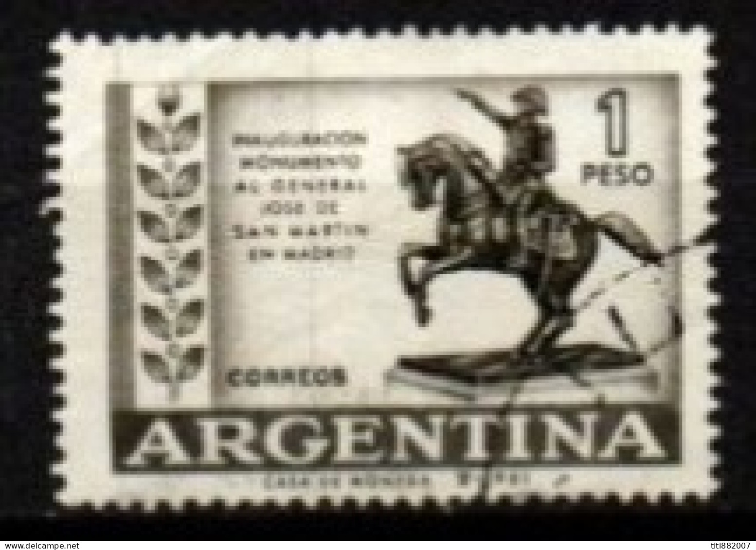 ARGENTINE  -   1961 .  Y&T N° 644 Oblitéré .   Statue De San Martin à Cheval - Used Stamps