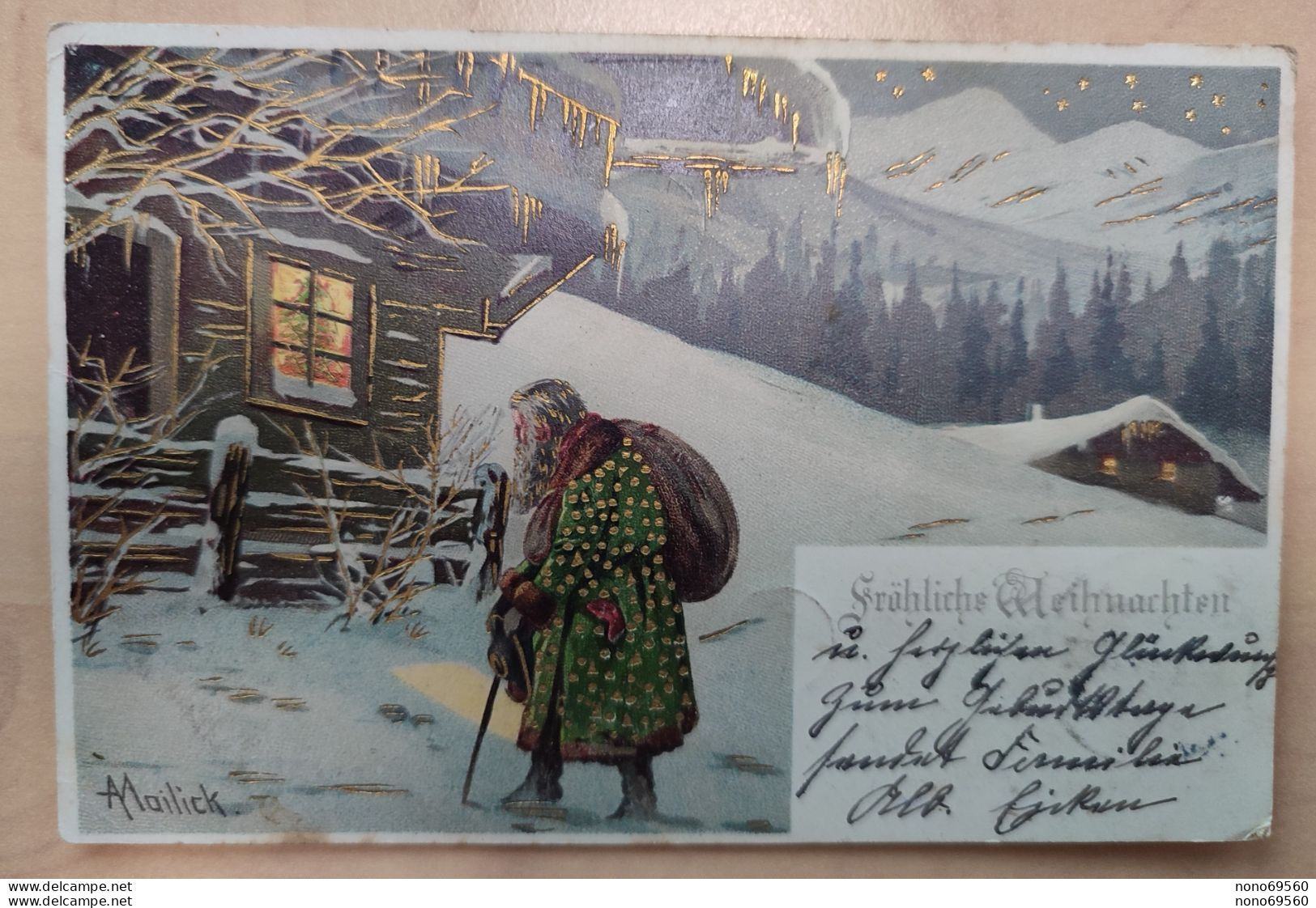 Illustrateur Alfred Mailick Frohliche Weihnachten Pere Noel Vert Livre Les Cadeaux  1905 - Mailick, Alfred