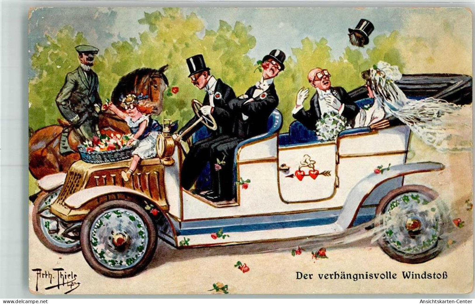 13521602 - Braeutigam Geht Im Automobil Die Peruecke Fliegen Humor Hochzeit F.E.D. Serie 505 - Thiele, Arthur